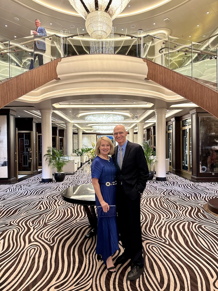 Julie & Conrad Prusak in the Atrium on SS Explorer Cruise Ship