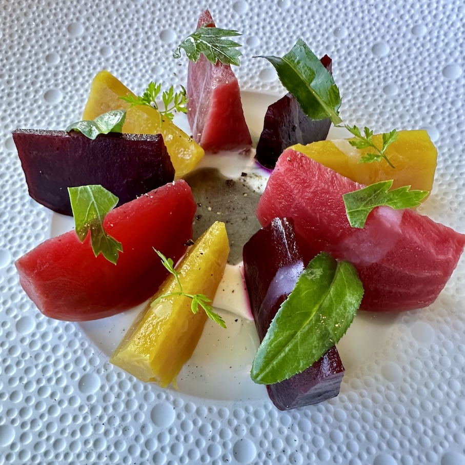 Beet salad, dining aboard the SS Explorer