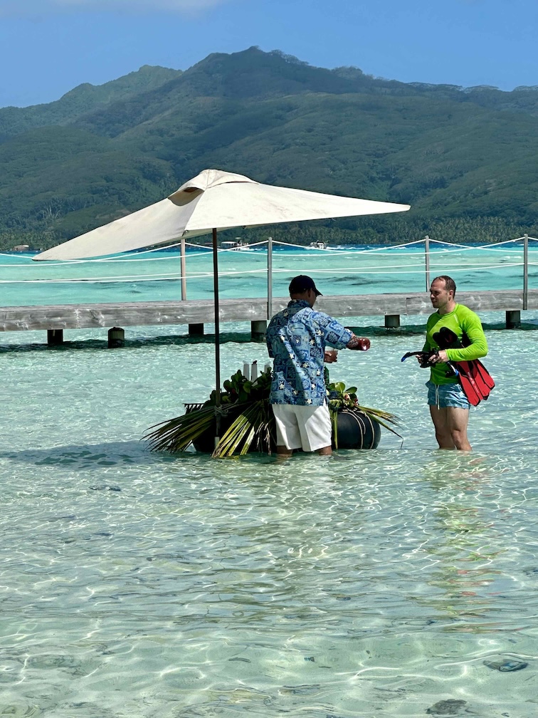 Floating Bar on Motu Mahana an excursion while sailing MS Paul Gauguin