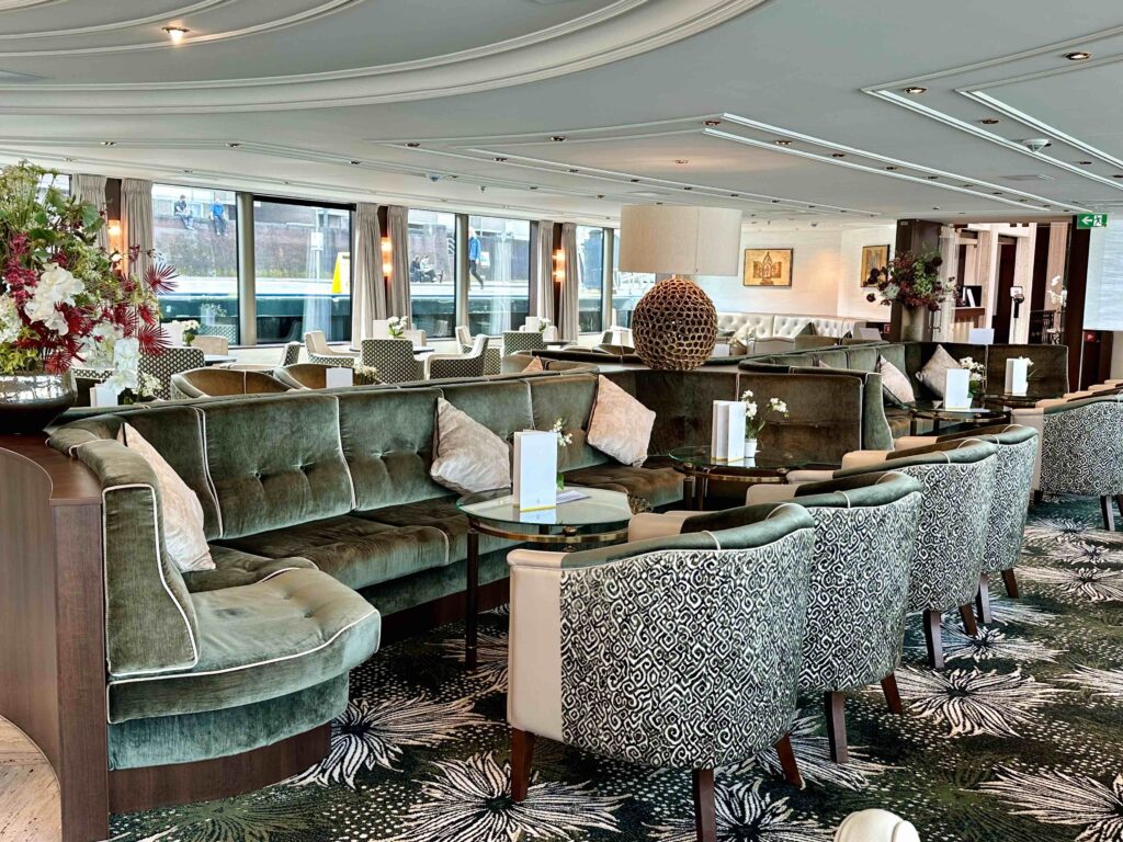 Lounge seating On Riviera's River Cruise MS Geoffrey Chaucer