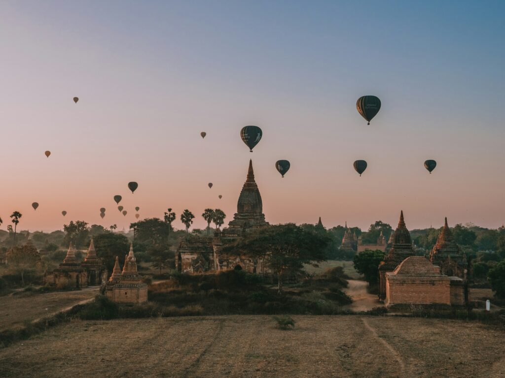 Bagan Myanmar surrounded by hot air balloons