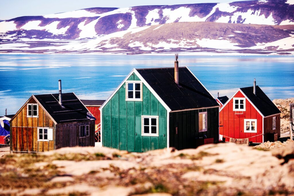 colorful houses on the coast in greenland