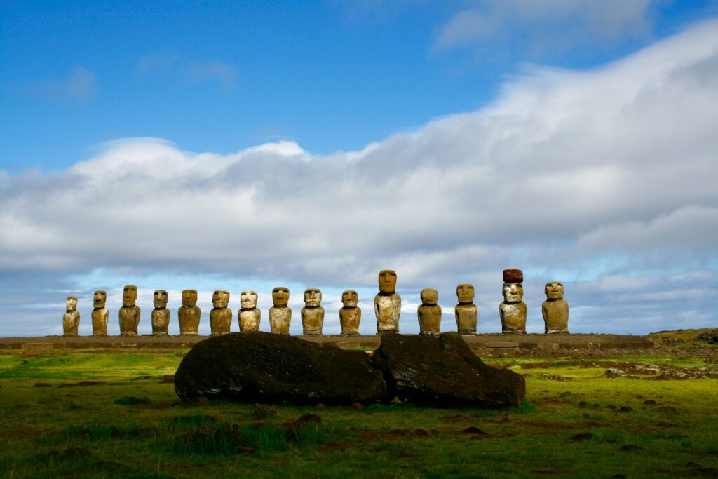 a row of moai statues on easter island