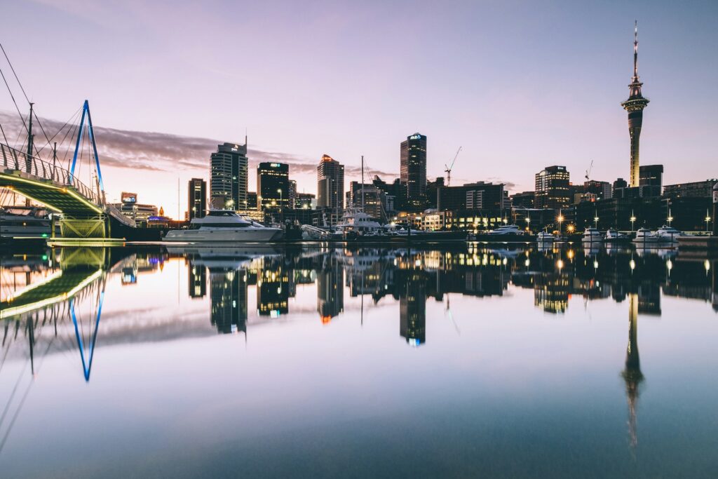 Auckland new zealand skyline from the bay
