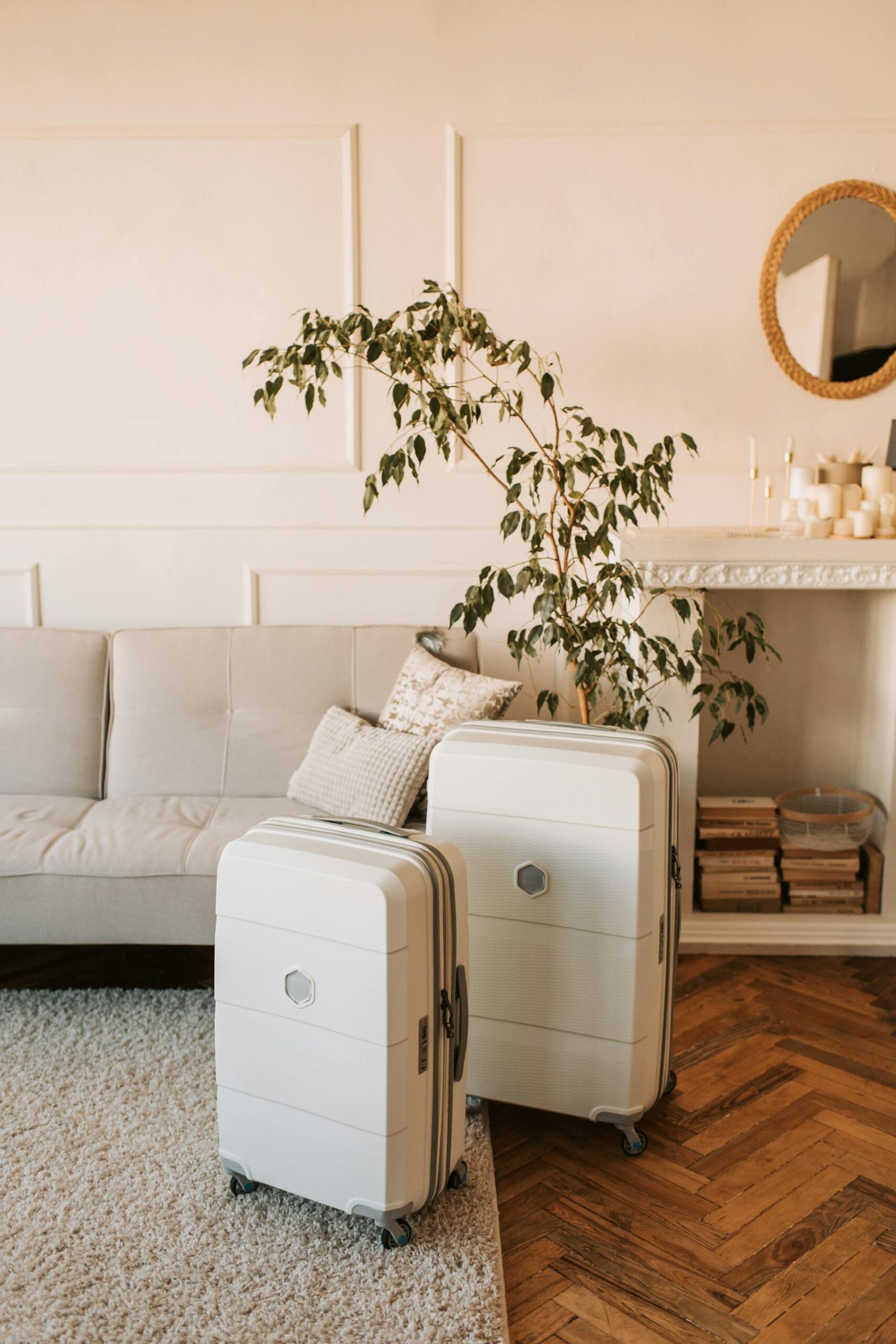 Suitcase Standing in a Living Room