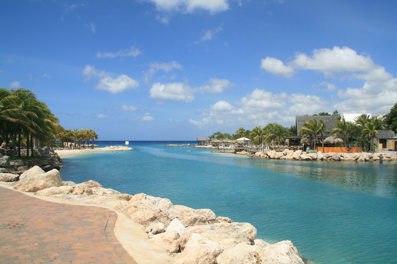 clear blue sky in the caribbean at mambo beach in curacao