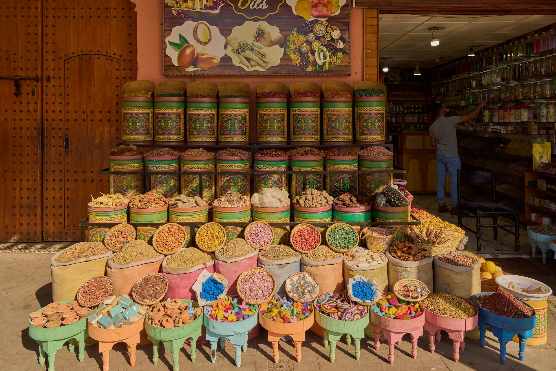 a display of snacks in Marrakesh souk