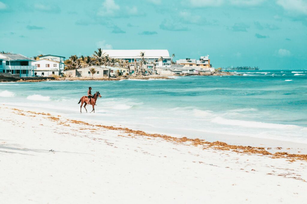 man riding on a horse on the beach in San Andres Colombia