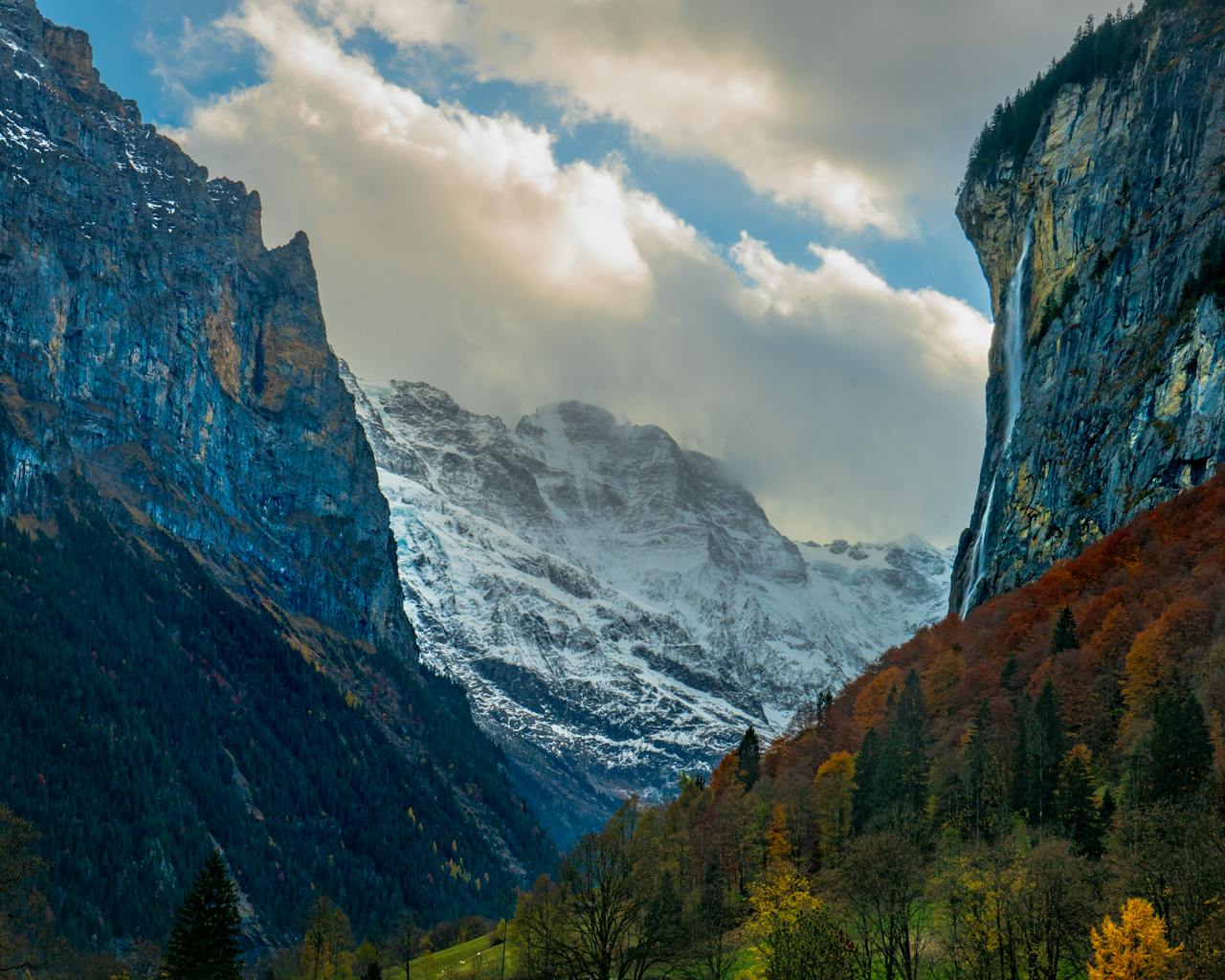 stunning view of the Lauterbrunnen Valley Waterfull in Switzerland